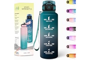 MOTSWEDI Gourde, 1500ML Avec de la Paille, Gourdes Sport, Sans BPA, Gourde Paille, Bouteille d'eau de Motivation avec Marqueur de Temps, Bouteille Paille Adulte pour Salle de Sport, Camping - Vert foncé&Gris