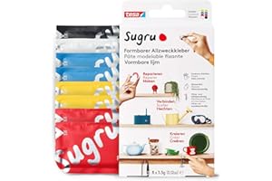 Sugru by tesa - Pâte Fixante Polyvalente à Modeler en Lot de 8 x 3.5 g - Pâte Durcissante Adhésive Polyvalente - Pour Réparer, Coller et Fixer sans Percer - Rouge, Bleu, Jaune, Noir et Blanc