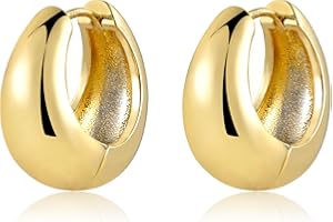 ASH'S CHOICE Chunky Hoop Earring for Women, 14K Gold Oval Hoop Earrings 925 Sterling Silver Small Cartilage Huggie Hoop Earring Elegant Lightweight Thick Water Drop Oval Hoop Earrings for Women…