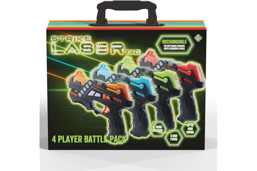 Strike Laser Tag Rechargeable Guns Set - Infrared 4 Multi-Player Pack & Deluxe Carry Case - Laser Tag Game For Kids