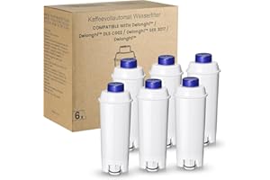 Mutital 6 filtros de agua para cafeteras automáticas DeLonghi con descalcificador de carbón activo Filtros Delonghi para series De'Longhi ECAM, ETAM, EC, BC, Repuesto DLSC002, SER3017 y 5513292811