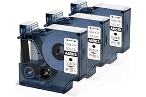 Unistar – Cinta de Etiquetas Compatible para Usar en Lugar de Dymo 45013 S0720530 Negro sobre Blanco Cinta Cassette Cintas de Etiquetas Compatible para Dymo LabelManager 160, 3-Pack 12 mm x 7 m