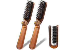 MOZEAT LENS Mini szczotka z włosia dzika, 2 sztuki, podróżna, kompaktowa, składana szczotka do połysku włosów i wygładzania rozczesywania