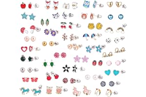 JUZICHEN 32-45 Pares Acero Inoxidable Niños Pendientes Lindos, Pendientes Hipoalergenicos Niña, Pendientes Animales Pequeños Pendientes De Perlas, Circón Arcoíris Flores Animal Frutas Pendientes De Niña