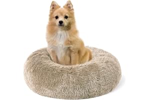Liwqolx Dog Bed, Small Medium Calming Cat Bed Washable Pet Bed Round Plush Donut Puppy Bed Dog Cushion, Machine Washable Dog Bed Khaki(50cm/19.6in)