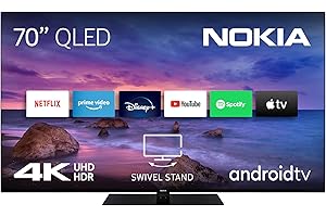 Nokia 70 Zoll (177cm) QLED 4K UHD Fernseher Smart Android TV (Netflix, Prime Video, Disney+), Sprachsteuerung: Google Assistant, beleuchtete Fernbedienung, Dolby Vision - QN70GV315ISW - 2023