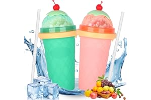‎CIOXSOIO CIOXSOIO 2er Set DIY Slush Becher, Silikon Squeeze Cup mit 2-in-1 Strohhalm und Löffel, Slush Eis Becher zum Kneten Smoothie Pinch Ice Cup, DIY Slushy Maker Cups