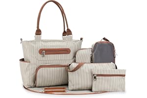 SONARIN 7er-Set Baby Wickeltasche,Multifunktionale Babytasche Mutter Windeltasche Reise Umhängetasche Tragetasche Handtasche mit Flaschentasche Wickelunterlage & Kinderwagen Haken(Khaki)