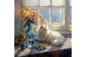 KEEMOSO Peinture par Numero Adulte Enfant,Kits de Peinture et D'artisanat pour Débutants,sans Cadre 40X50CM Chat Blanc