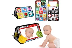 DASIAUTOEM Jouet Miroir pour BéBé Montessori, Miroirs Pliables pour Enfants et Livre à crépiter, éducation des Tout-Petits, Motif contrasté, Jouet sensoriel avec Animaux, pour Enfants de 0 à 3 Ans