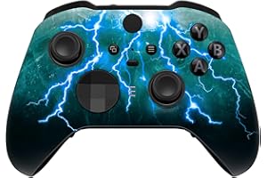 eXtremeRate Green Storm Thunder Replacement Faceplate Cover for Xbox One Elite Controller Series 2 (Model 1797), Soft Touch Front Housing Shell & Accent Rings for Xbox Elite Series 2 Core Controller