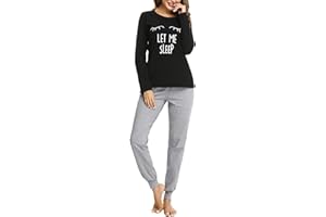 Sykooria Pigiama Donna Invernale Pigiama Donna Cotone Leggero Pigiama Lungo Donna Caldo Pantaloni Lunghi Casual con Tasca e Top con Motivo a Carino Due Pezzi S-XXL