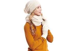 Hilltop Set Invernale da Donna, Sciarpa, Cuffia/Berretto a Maglia e Guanti o Manicotti Scaldamani, Vari Colori, 3 Pezzi