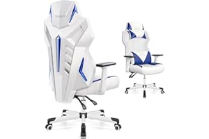 OneGame Silla Gaming, Transpirable Ergonómica Silla Gamer Adulto Estilo Carreras de Ordenador reposabrazos 3D Respaldo Ajustable Silla Escritorio con Soporte Lumbarjustable 150KG, Blanco-Azul
