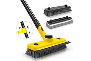 JEHONN Brosse de Nettoyage avec Long Manche, 3 en 1 Brosse à Récurer de Douche, Éponge Brush Raclette pour Salle de Bain, Baignoire, Sol, Mur, Plinthe (Jaune)