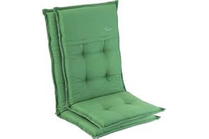 Homeoutfit24 Elbe - Cojín para sillas de jardín, Hecho en Europa, Respaldo Alto de dralón, Lavable, Banda elástica Ajustable, Relleno Espuma, Resistente Rayos UV, 2 Unidades, Verde