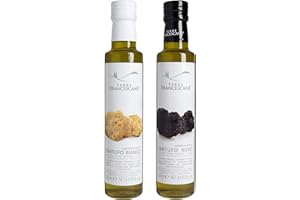 ‎TERRE FRANCESCANE 2er Probier-Paket Terre Francescane - Trüffel-Öl - Extra Natives Olivenöl mit dem Aroma von schwarzen und weißen Trüffeln aus Italien (je 250 ml) ideal zum Verfeinern von Speisen - ideal als Geschenk