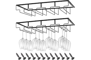 CIRULLI 2 Pezzi Scolabicchieri Portabicchieri, Porta Bicchieri da Vino Sospeso Con Viti, Calici Sotto Armadio per Tutti i Tipi di Calici - per Famiglia, Ristorante,Hotel,Appendiabiti in vetro