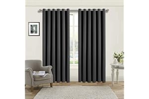 AMEHA Blackout Curtains 90x90 - Grey Eyelet Curtains for Bedroom - Thermal Insulated Window Treatments Ring Top Living Room Curtain with Tiebacks, Pair Panel