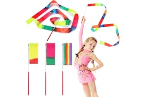 oruola 3 Stück Rhythmische Tanzbänder,210cm Gymnastikband mit Stab Kinder,Tanzband mit Stab Kinder,Tanzen Streamer Mehrfarbigen Gymnastikbändern Tanzbänder für Künstlerische Tanztraining