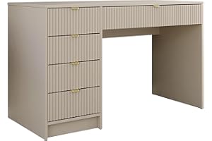 ‎MIRJAN24 Mirjan24 Schreibtisch Tireno, 5 Universale Schubladen geriffelte Fronten Schülerschreibtisch Computertisch Kinderschreibtisch Arbeitstisch PC-Tisch Jugendzimmer Kinderzimmer (Sandbeige)