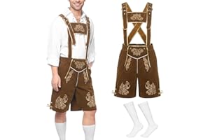 Harsever Tenue pour la fête de la bière pour homme, pantalon en cuir pour homme, chemise traditionnelle blanche avec pantalon en cuir Paulgos et chaussettes blanches, 3 pièces pour fête de la bière