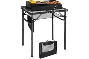 ‎REDCAMP REDCAMP Tragbarer Grilltisch mit Mesh Desktop, 60 x 40cm Leichter Faltbarer Klappbarer Campingtisch für Camping Kochen BBQ RV Picknick, einfach zu montieren mit einstellbaren Höhenbeinen, schwarz