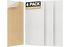 TONOR Set di 4 Grandi Pannelli Fonoassorbenti da Parete, 120x60x0,9 cm Pannelli Acustici Decorativa Autoadesiva per Assorbire gli Echi in Case, Uffici e Studi di Registrazione, Bianco
