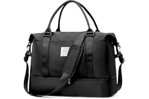 HPLQQ Sac de Voyage Femme, Bagage Cabine 45x36x20 Easyjet Imperméable Sac de Sport avec Compartiment Chaussures, Sac Voyage Cabine Avion Sac Weekend Sac Maternité pour Travel Gym Danse,E1-Noir