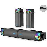 PC Speaker, 2 in 1 Detachable Bluetooth Stereo Speakers LED Design | Dynamic RGB LED design, stereo sound, compatible with de