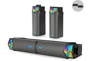 Smalody PC Speaker, 2 in 1 Detachable Computer Speaker Stereo Bluetooth Speakers Dynamic Cool RGB LED Design Compatible with Desktop/Laptop/Smartphone/Projector