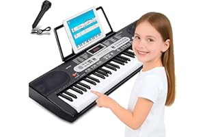 Newfulam Keyboard Piano für Kinder 61 Tasten Digital Keyboard E-Piano Kit mit Notenaufkleber, Mikrofon, Lehrmodus, 200 Töne, 200 Rhythmen, 70 Demosongs