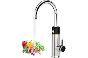 ‎BRIWELLNA Briwellna Edelstahl-Elektro-Wasserhahn, 220V Schnellheizungs-Wasserhahn mit digitaler Anzeige, Küchen durchlauferhitzer，kleiner Warmwasserhahn