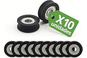 AIONIS Rodamientos Rueda Ventana Corredera Pack 10 Unidades Acanalados 5x19x7mm Alta Resistencia Acero Inoxidable POM Silenciosos Puerta Aluminio Kit Sustitución Mosquitera Armario Fácil Instalación