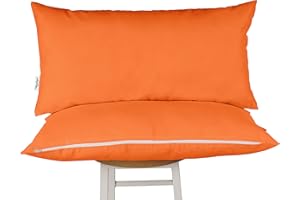 Vargottam Indoor/Outdoor Polyester Fabric Lumbar Pillow With Insert, All-Weather Waterproof Decorative Throw Pillow for Patio Furniture- 16" x 24" Set of 2 - Orange