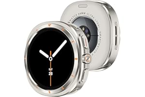 Amizee Rugged Case Compatible with Samsung Galaxy Watch 8 44mm with Back Cover, Metal Bumper Ultra Thin Shockproof Protective Cover for Galaxy Watch 44mm, Titanium/Orange