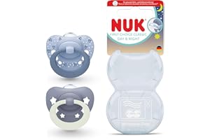 NUK First Choice Classic Day & Night Baby Schnuller | 0-6 Monate | Orthodontische Beruhigungssauger, die im Dunkeln leuchten | 95% Akzeptanz bei Babys** | Blau | 2 Stück