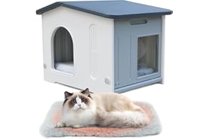 HICAPTAIN Casas para gatos de interior de plástico salvaje al aire libre para mascotas pequeñas y medianas, color gris