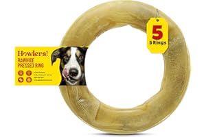 HOWLERS Pack of 5 Natural 15cm Dog Chews Rawhide Pressed Rings | Natural Ring Shaped Hide Chews For Dogs | Rawhide Dog Chew Made From Natural Ingredients