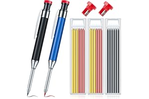 YZZAOO Kit Matite Meccaniche Carpentiere, 2 Pezzi Matita Carpentiere e 18 Recharges, Matite da Carpentiere con Temperamatite Incorporato per Cantiere e Carpentiere Marcatura (Blu, Nero)