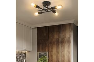 Licperron Vintage Semi Flush Mount 4 Light Ceiling Light with E27 Base Modern Black Chandelier for Farmhouse Kitchen Bedroom