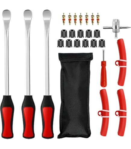 28 stuks bandenhefboomgereedschap, bandenmontagegereedschap, handmatige motorbanden met 3 velgenbeschermers, wielbeschermers, lepels, vervangingsset accessoires voor fietsen, motorfietsen en auto's