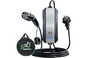 VDL POWER VDLPOWER Chargeur Voiture Electrique, 3.6KW Chargeur EV Type 2, Courant Réglable 8A/10A/13A/16A, Câble de Recharge Portable de 5M avec EU Schuko Prise, IP65 étanche, Compatible avec la EU IEC 62196-2
