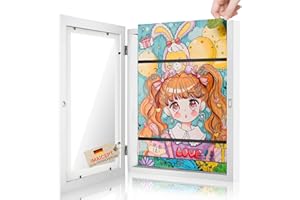 IMAICEPT A4 Cadre Dessin Enfant à Changer, Pliable Cadre Dessin Enfant, Bois Massif Cadre pour Dessin Enfant Ouverture Frontale, pour Conserver et Exposer Les Dessins d'Enfants, Les Galeries Familiales(blanc)