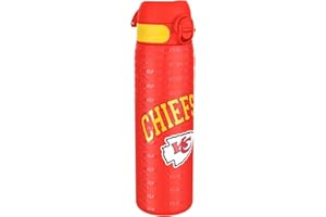 ion8 NFL Kansas City Chiefs Botella De Agua De Acero Ligera, 600 ml/20 oz, Sin Aislamiento, A Prueba De Fugas, Fácil De Abrir, Cierre Seguro, Apta Para Lavavajillas, Tapa Abatible, Cabe En Portavasos