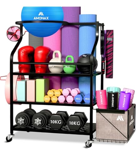 StoreYourBoard Supporto per tappetino da yoga, XL, con ganci da parete in schiuma, 3 tappetini per esercizi, organizer per attrezzi da fitness