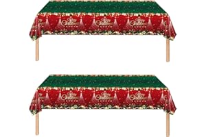 MIENOCOL 2PCS Christmas Tablecloth,137*274cm Large Shiny Red and Green Xmas Party Table Cover,Disposable Rectangle Christmas Plastic Table Cloth for Christmas Party,Winter Holiday,Christmas Table Decorations