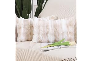 Madizz Juego de 2 Grueso Fundas de Almohada de Lana Corta Peluda de Felpa Suave Fundas de Cojines Estampados Funda de Almohada Decorativa para sofá Dormitorio Beige Blanco Rectangular 30 x 50 cm