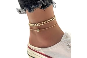 Wendalern Layered Cuban Link Anklet Punk Chunky Chain Ankle Bracelets Gold Bead Thin Anklet Summer Beach Barefoot Anklet Foot Chain Jewelry for women Girls