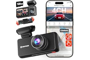 REDTIGER F17 Plus Dash Cam 4 Canaux 2.7K+1080P*3,STARVIS 2,Dashcam Voiture Intérieure Avant et Arrière,Vision Nocturne IR,5.8GHz WiFi,GPS,Contrôle Vocal,Écran Tactile,Mode Parking,Carte 128 Go